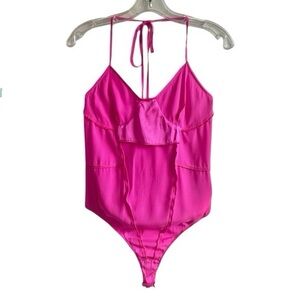 Wendelborn fuscha pink halter neck inside out bodysuit top